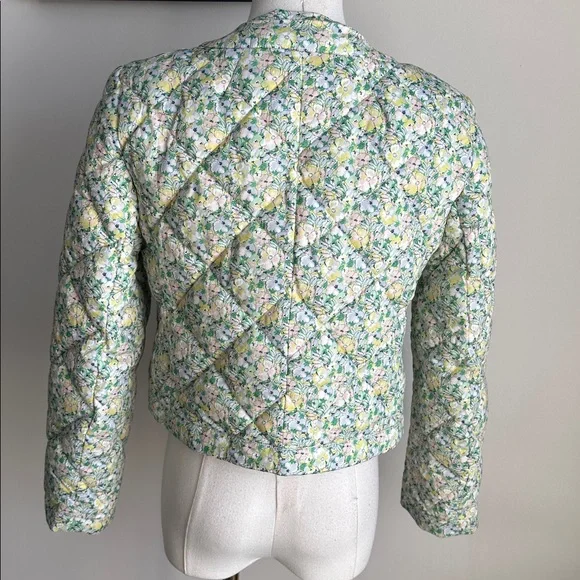 J Crew Limited Edition Quilted Preppy Floral Cottagecore Collarless Crop Jacket - Picture 3 of 9